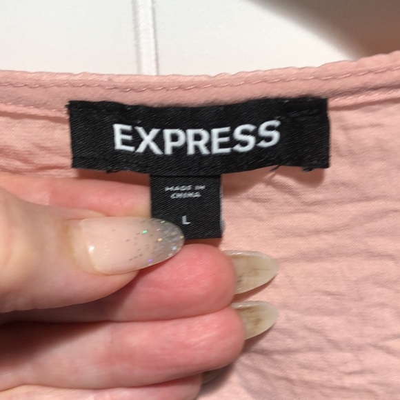 Express dusty pink matte satin like fabric v neck semi balloon 3/4 sleeve L - Picture 5 of 8